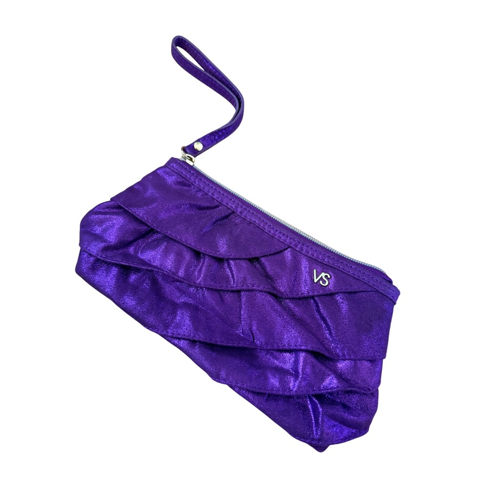 Victoria's Secret Purple Metallic Ruffle Wristlet Clutch Bag‎